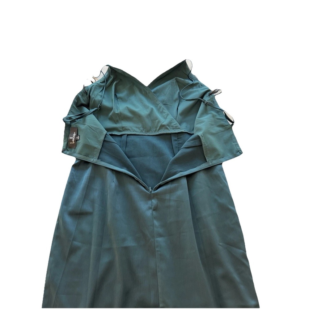 Lulus Emerald Green Satin Maxi Dress S Faux Wrap Spaghetti Strap Formal Gown - Picture 8 of 9